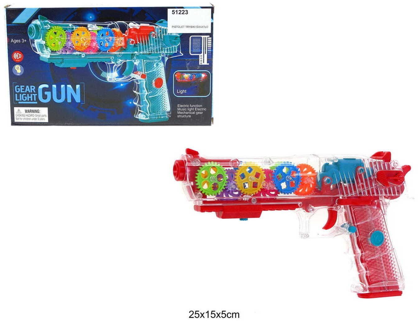 Pistolet transparentny ze światłem i dźwiękiem