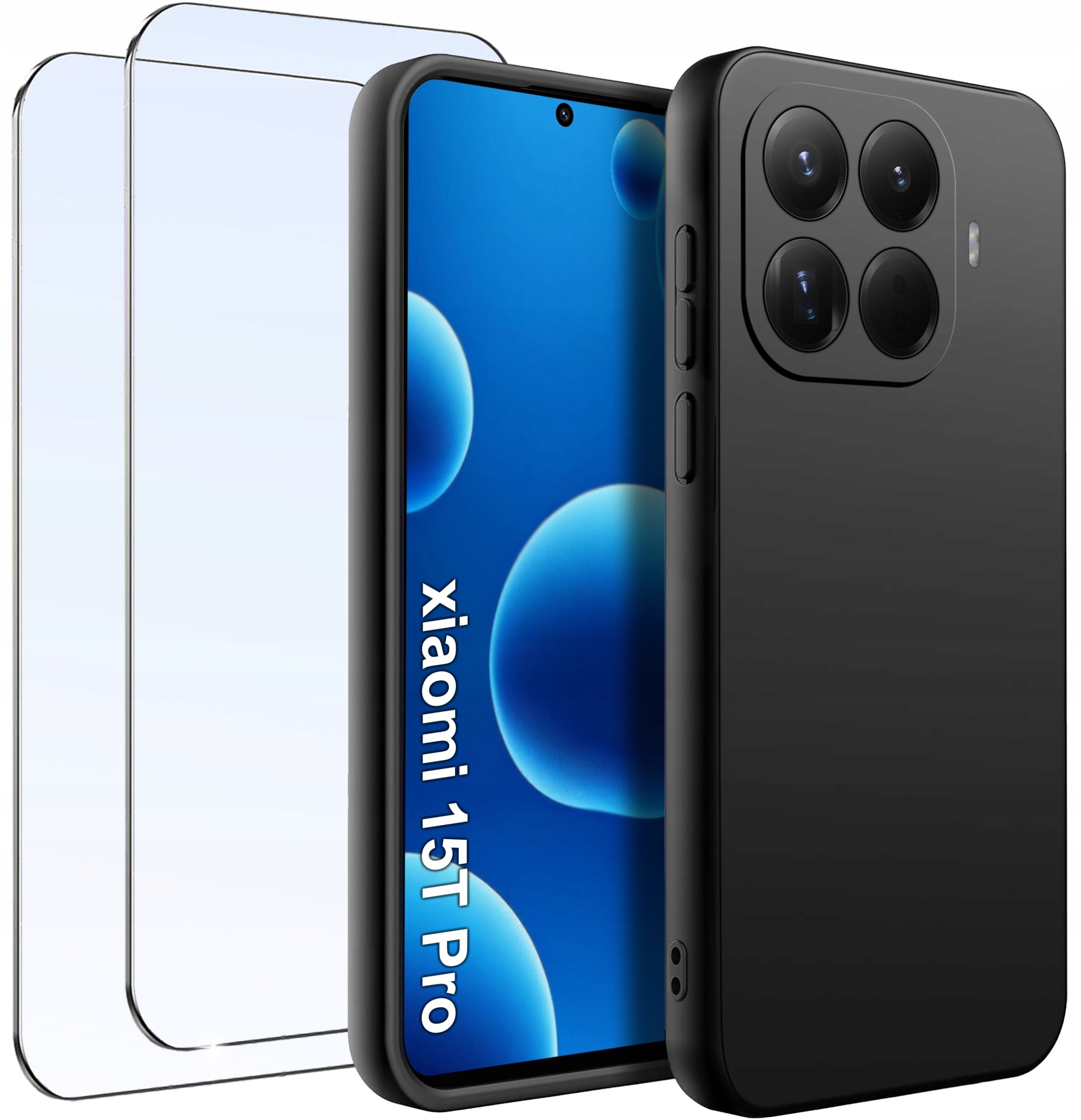 krainaGSM Etui do Xiaomi 15T Pro 5G Matowy Czarny Silikonowy Slim 2 SZTUKI SZKŁO