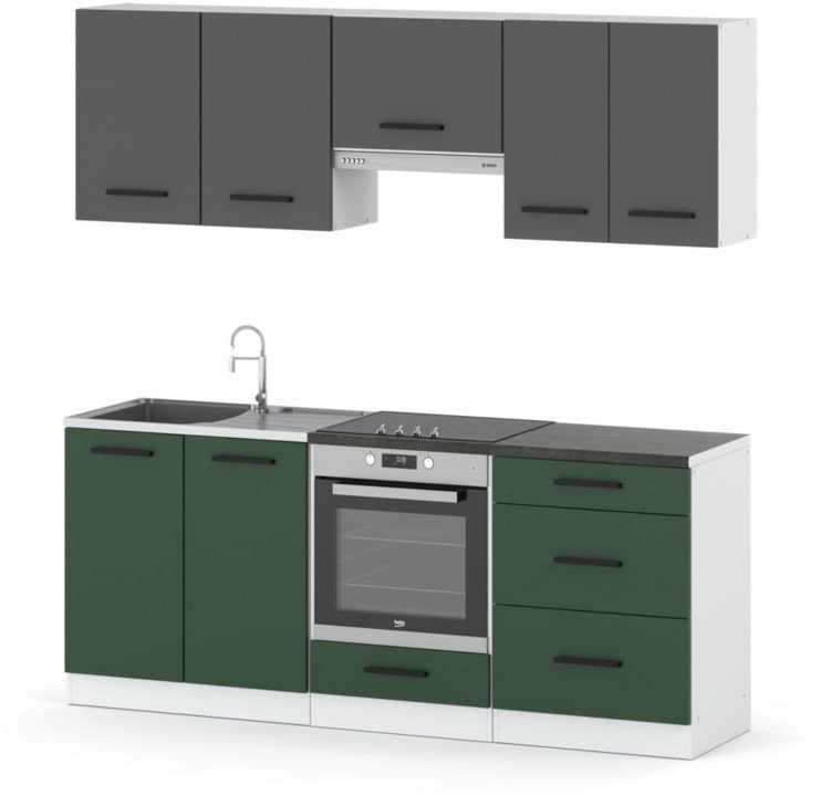 Kuchnia Modułowa Pojemna Z Blatem 2.0m Biała Szara Mat Butelkowa Zieleń
