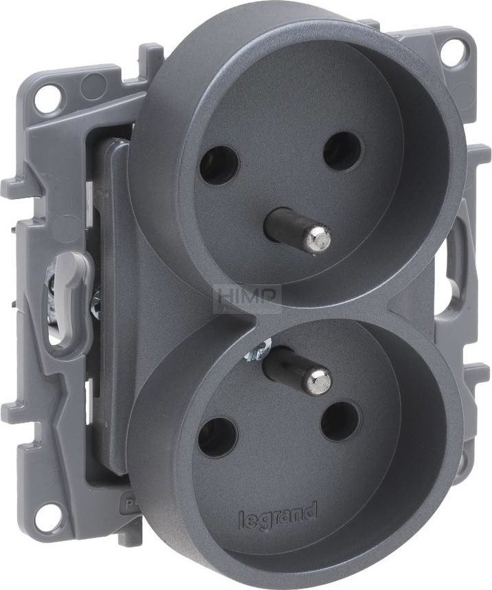 Legrand Niloe Selection Gniazdo 2 x 2p+z do ramek wielokrotnych (bez przesłony, zaciski śrubowe) stal 762335