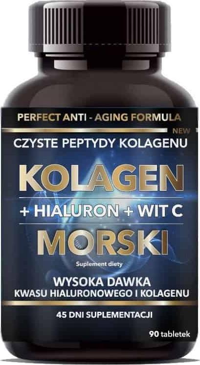 Intenson INTENSON Kolagen Morski + Hialuron + Wit C (Kolagen, Kwas hialuronowy, Witamina C) 90 Tabletek