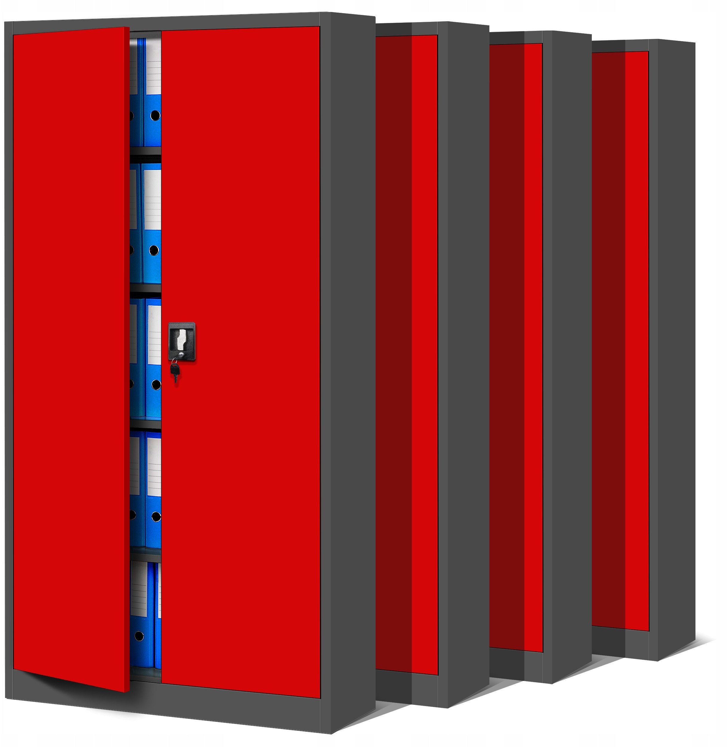 Zestaw 4x biurowa szafa metalowa na akta JAN, 900 x 1850 x 400 mm, antracytowo-czerwona