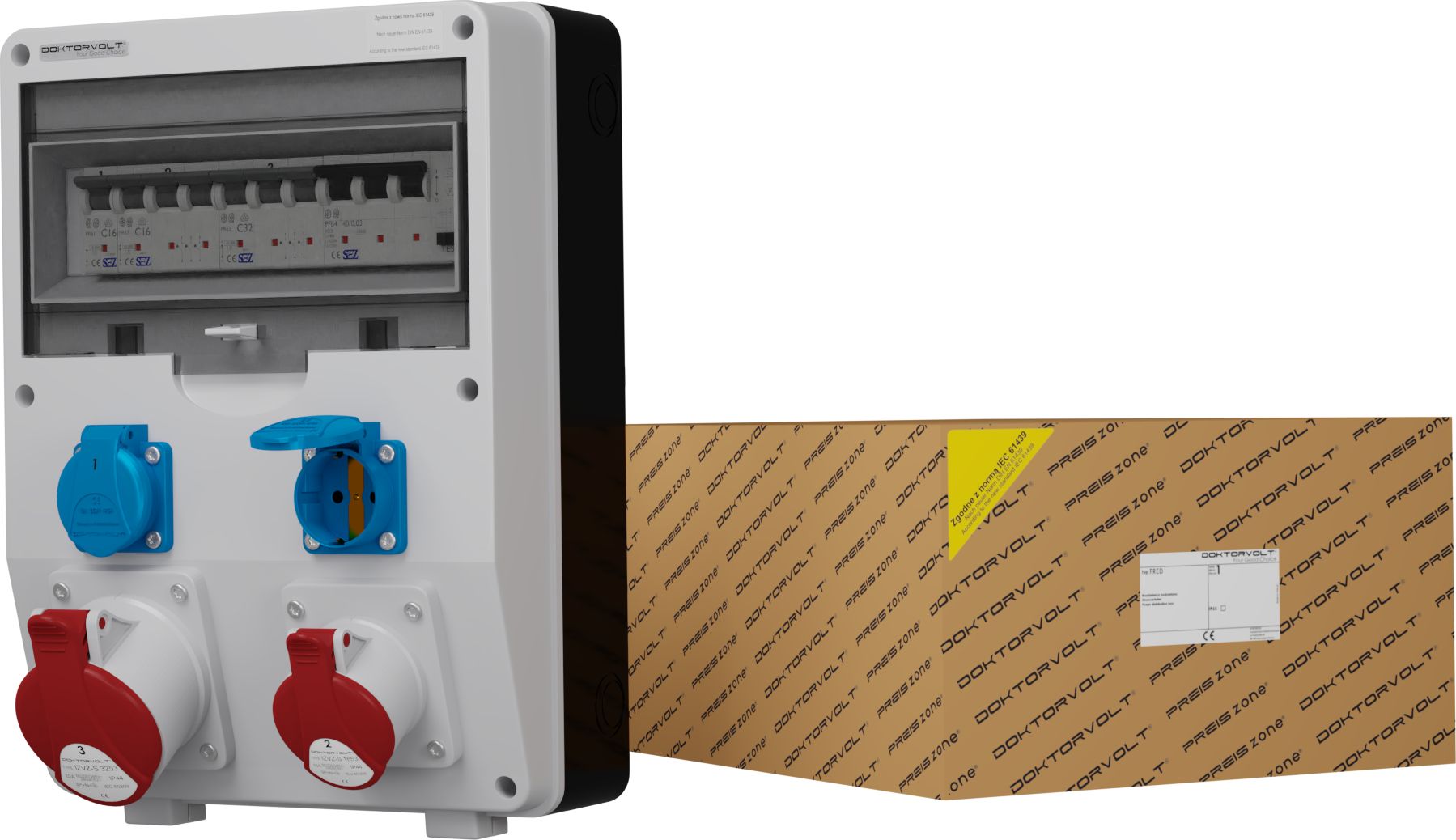 Doktorvolt Rozdzielnica budowlana DV-S/FI 32A 16A 2x230V IP54 Schuko Doktorvolt 1776