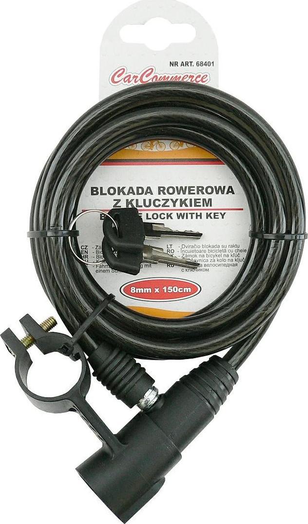 Carcommerce Blokada rowerowa 8mm x 150cm - kluczyk