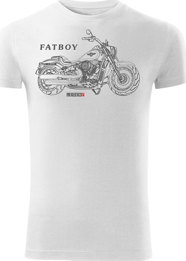 Topslang Koszulka motocyklowa z motocyklem HARLEY DAVIDSON FATBOY męska biała SLIM XXL