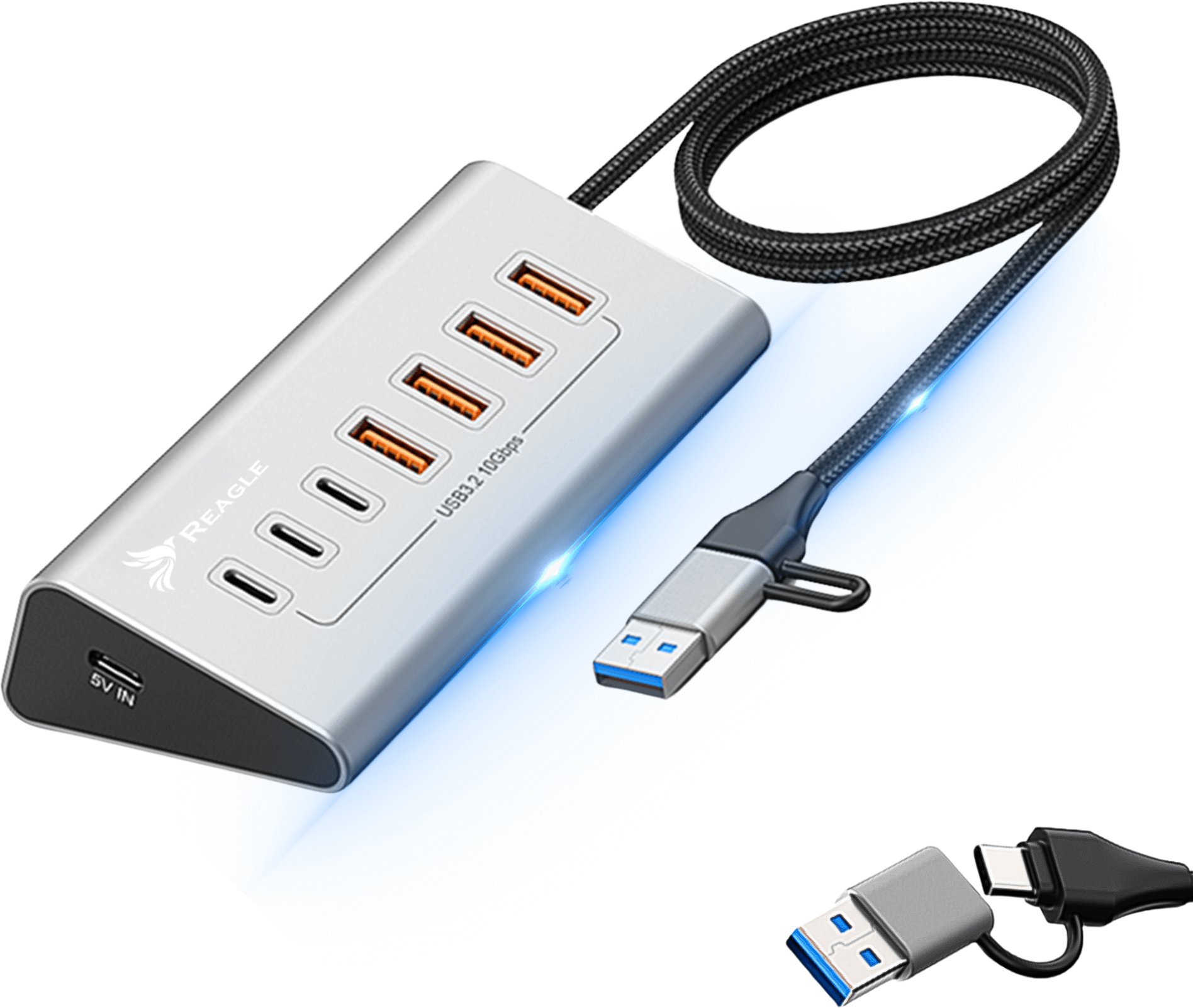 HUB USB Reagle HUB USB AKTYWNY 7 PORTÓW USB 3.2 10Gbps ROZDZIELACZ ROZGAŁĘŹNIK 7w1 USB-C