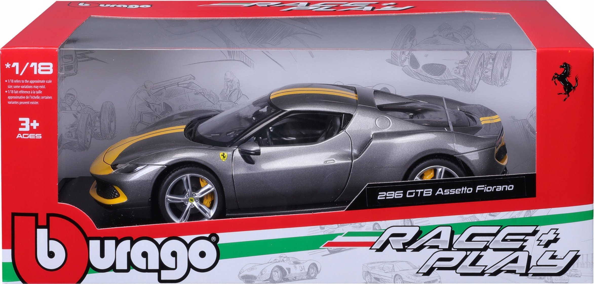 Bburago Ferrari 296 GTB Assetto Grey/Yellow 1:18 BBURAGO