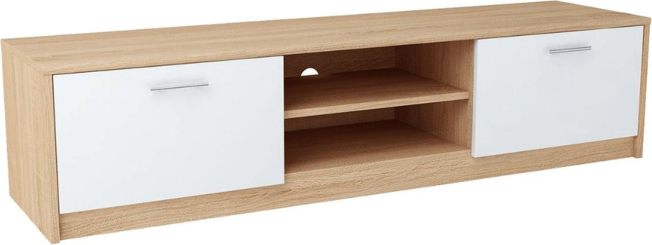 Szafka RTV, stolik, Classic, 160x41x36 cm, dąb sonoma, biel, mat | TYLETEGOTU