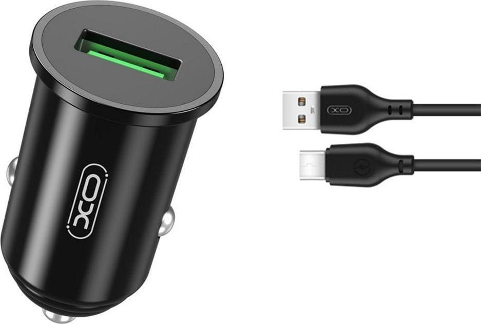 Ładowarka XO XO ładowarka samochodowa TZ12 QC 3.0 18W 1x USB czarna + kabel USB-C