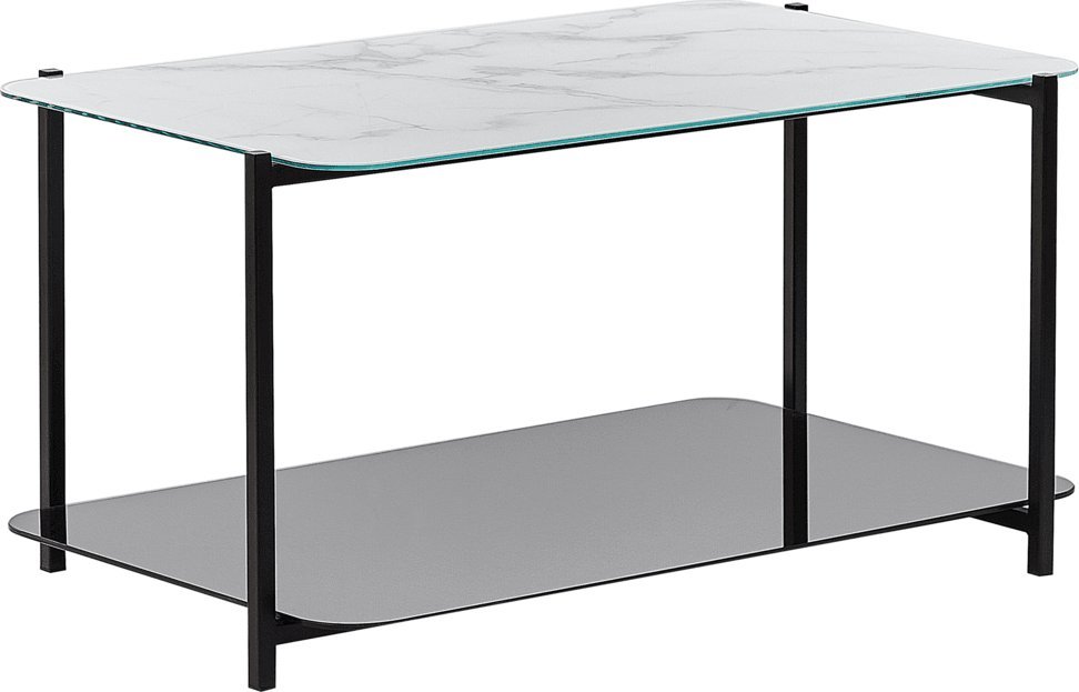 Beliani Stolik kawowy z półką efekt marmuru biało-czarny GLOSTER