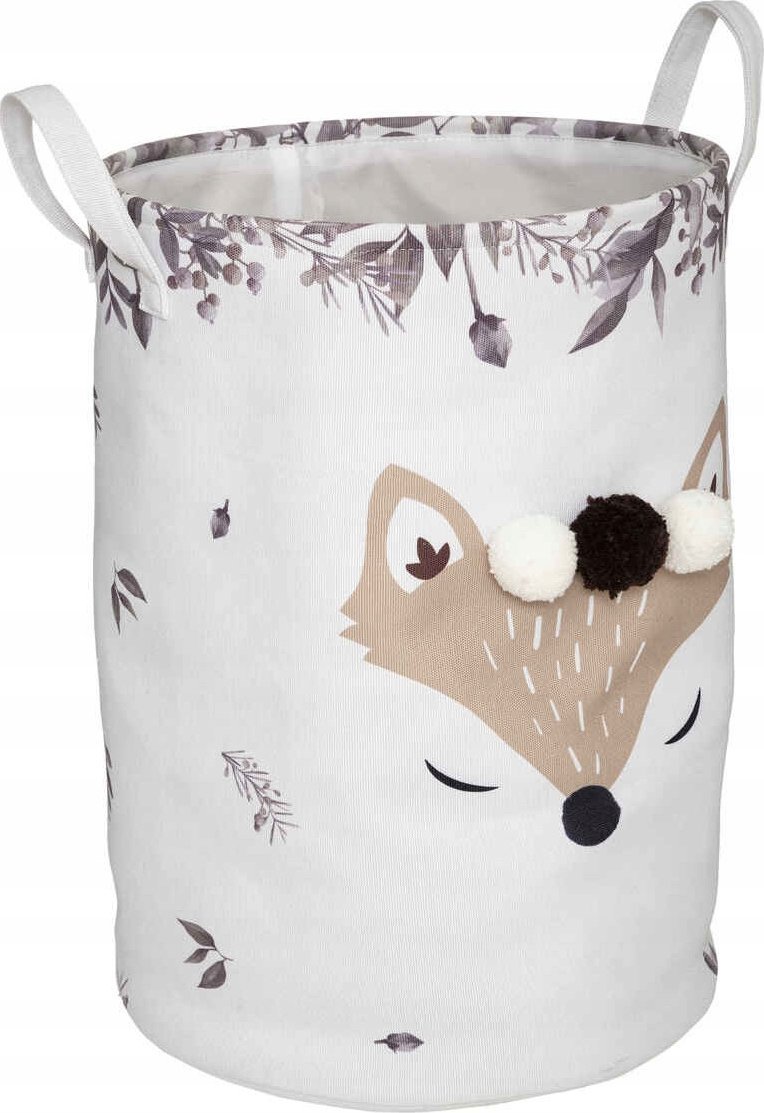Atmosphera Kosz na zabawki Lisek, z pomponami, składany, Ø 35 cm