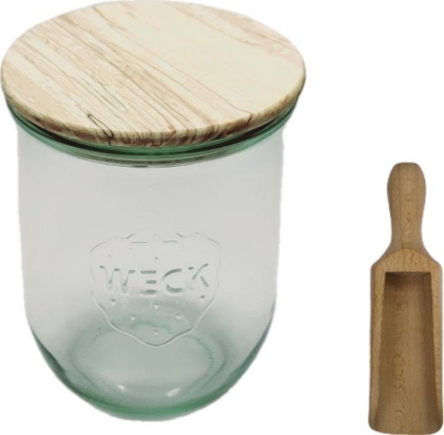 Wamar-Sosenka Zestaw Słoików WECK ojemność 1062 ml średnica 100mm 12 sztuk + Drewniane wieka, miarka