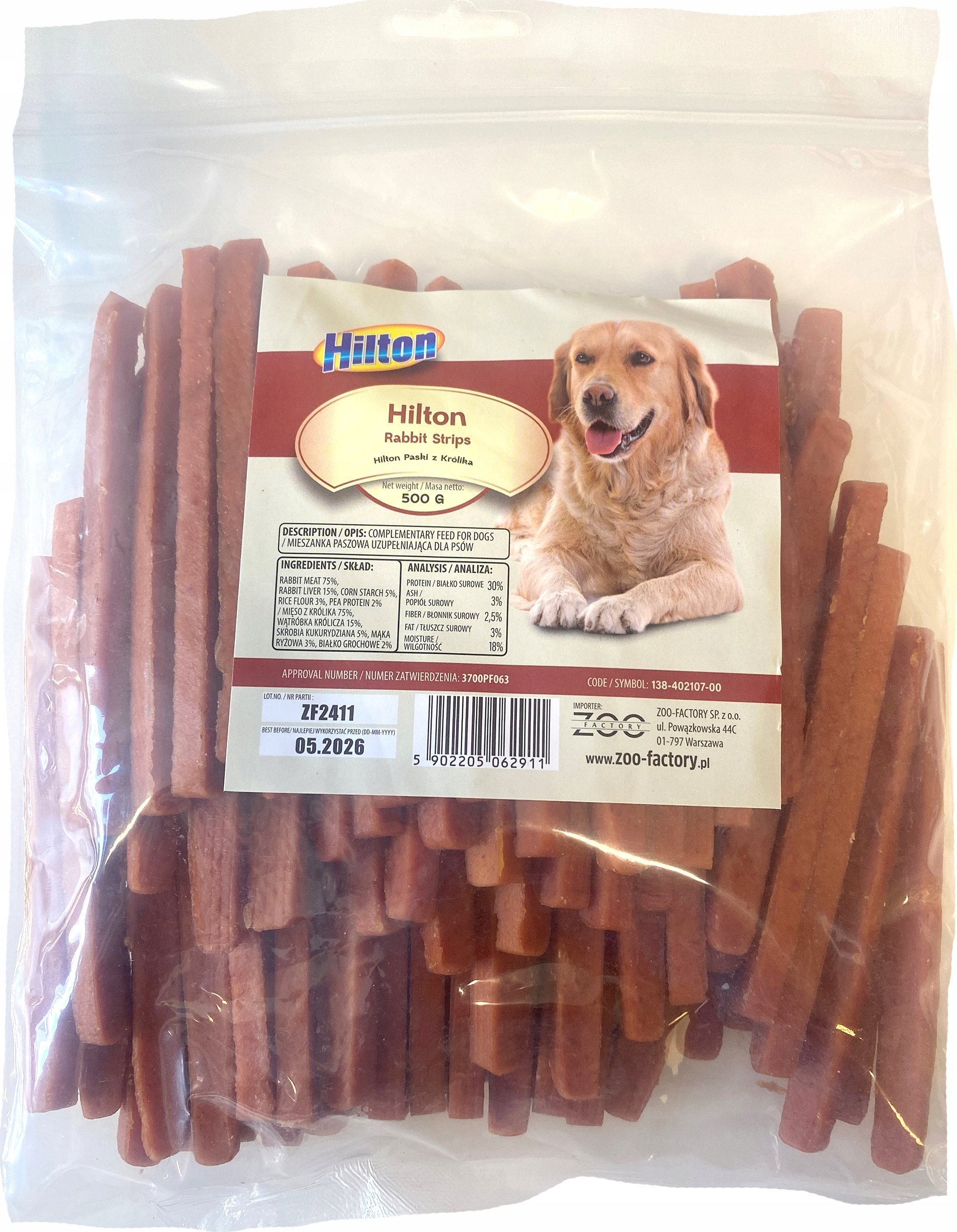 Hilton Paski z królika dla psa 500g