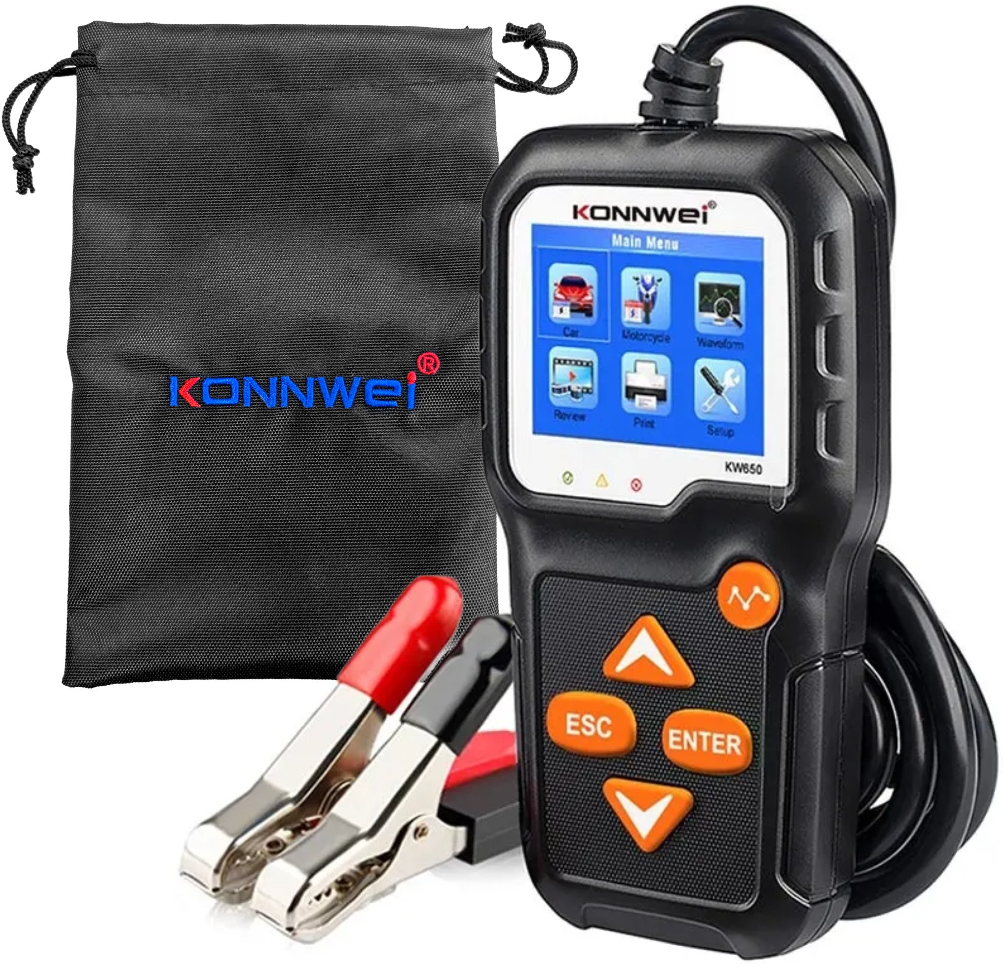 Konnwei Tester Akumulatorów KW650 LCD Miernik Cyfrowy 6V 12V Polskie Menu