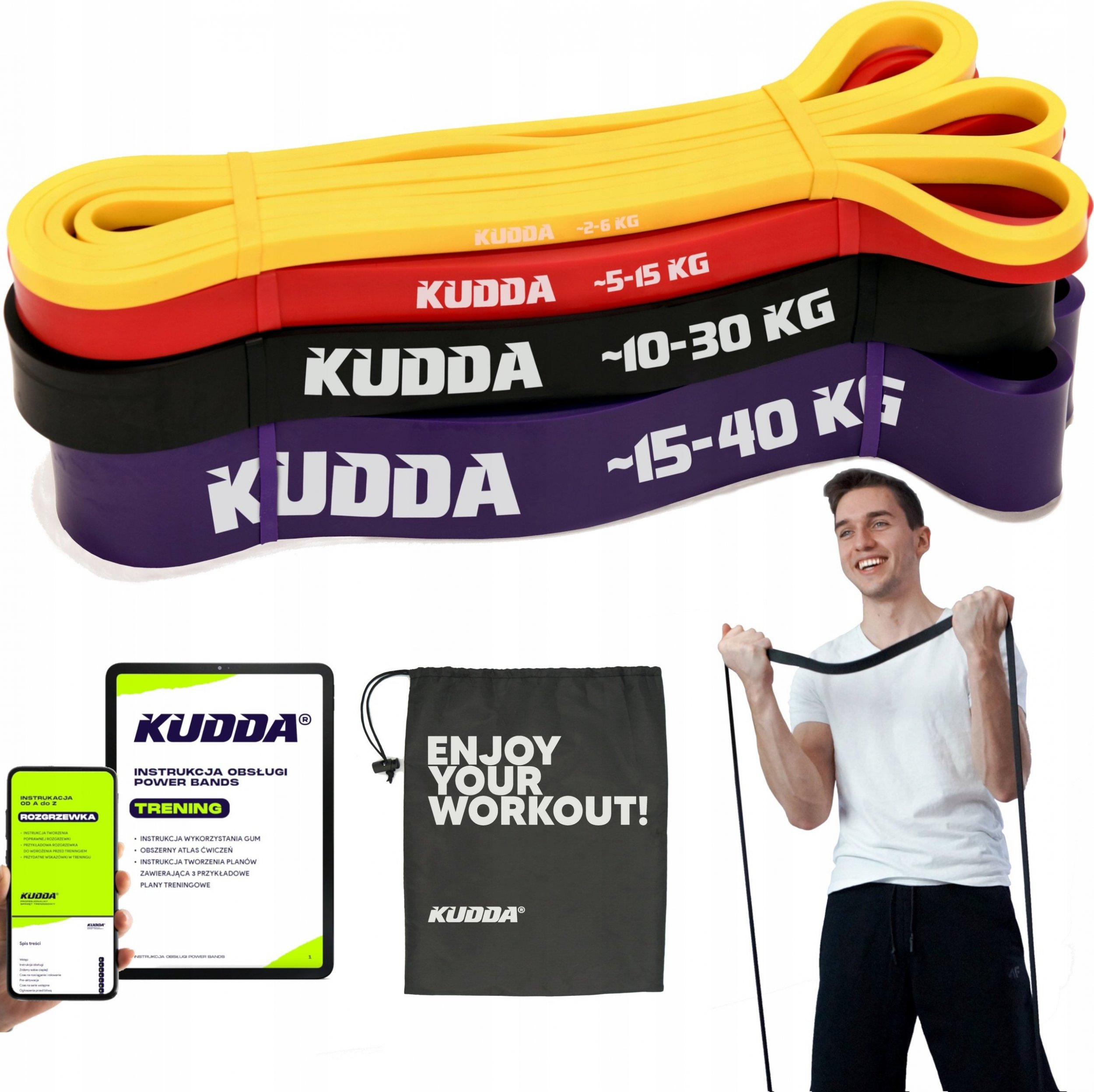 KUDDA ZESTAW 4 GUMY DO ĆWICZEŃ POWER BAND oporowe mocna guma WYSOKA JAKOŚĆ KUDDA