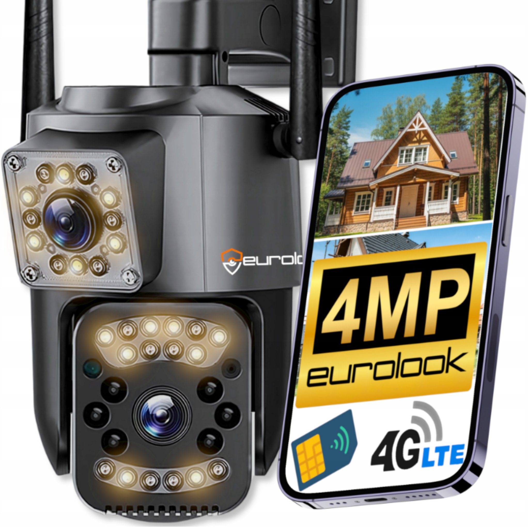 PODWÓJNA KAMERA IP GSM SMART OBROTOWA 4MPX 2K NA KARTĘ SIM 4G 5G LTE AUDIO