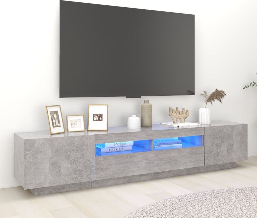 vidaXL Szafka pod TV z oświetleniem LED, szarość betonu, 200x35x40 cm