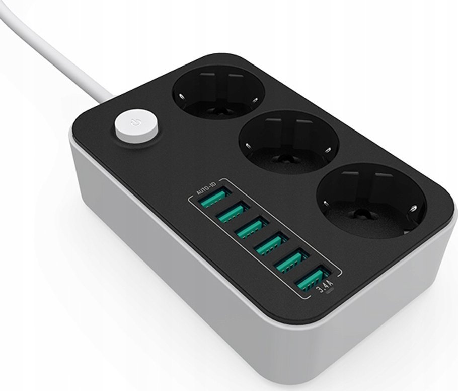 Kabel zasilający ColorWay Colorway CW-CHE36B rozgałęziacz 1,8 m 3 x gniazdo sieciowe Wewnętrzna Czarny, Szary