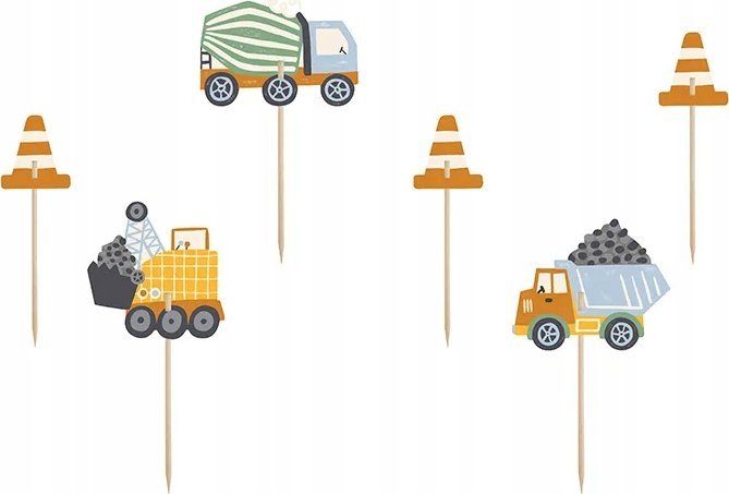 Party Deco Dekoracje do muffinek Pojazdy budowlane 4-7cm 6szt