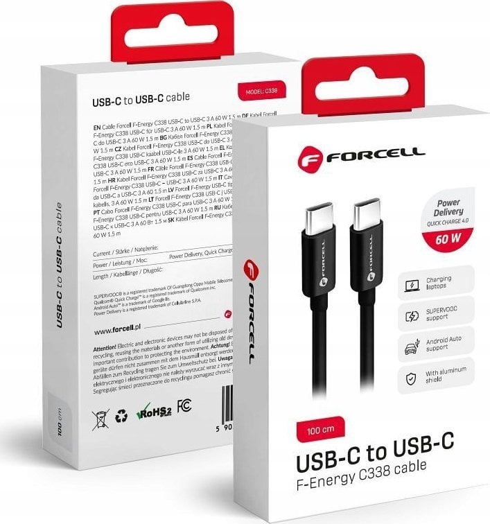 Kabel USB ForCell USB-C - USB-C 1 m Czarny