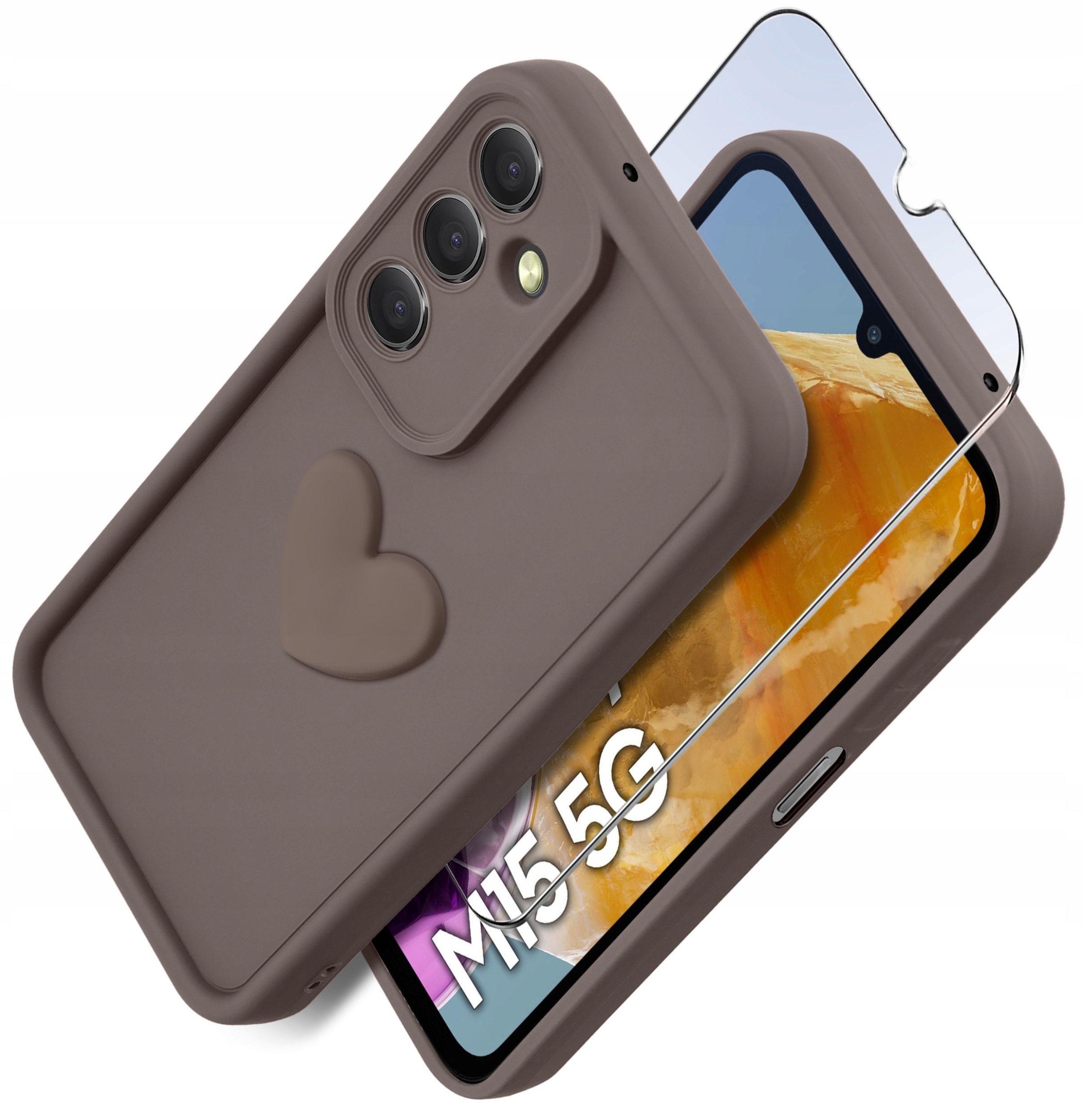 Etui do Samsung M15 5G silikonowe MATOWE serce + Szkło ochronne na ekran 9H