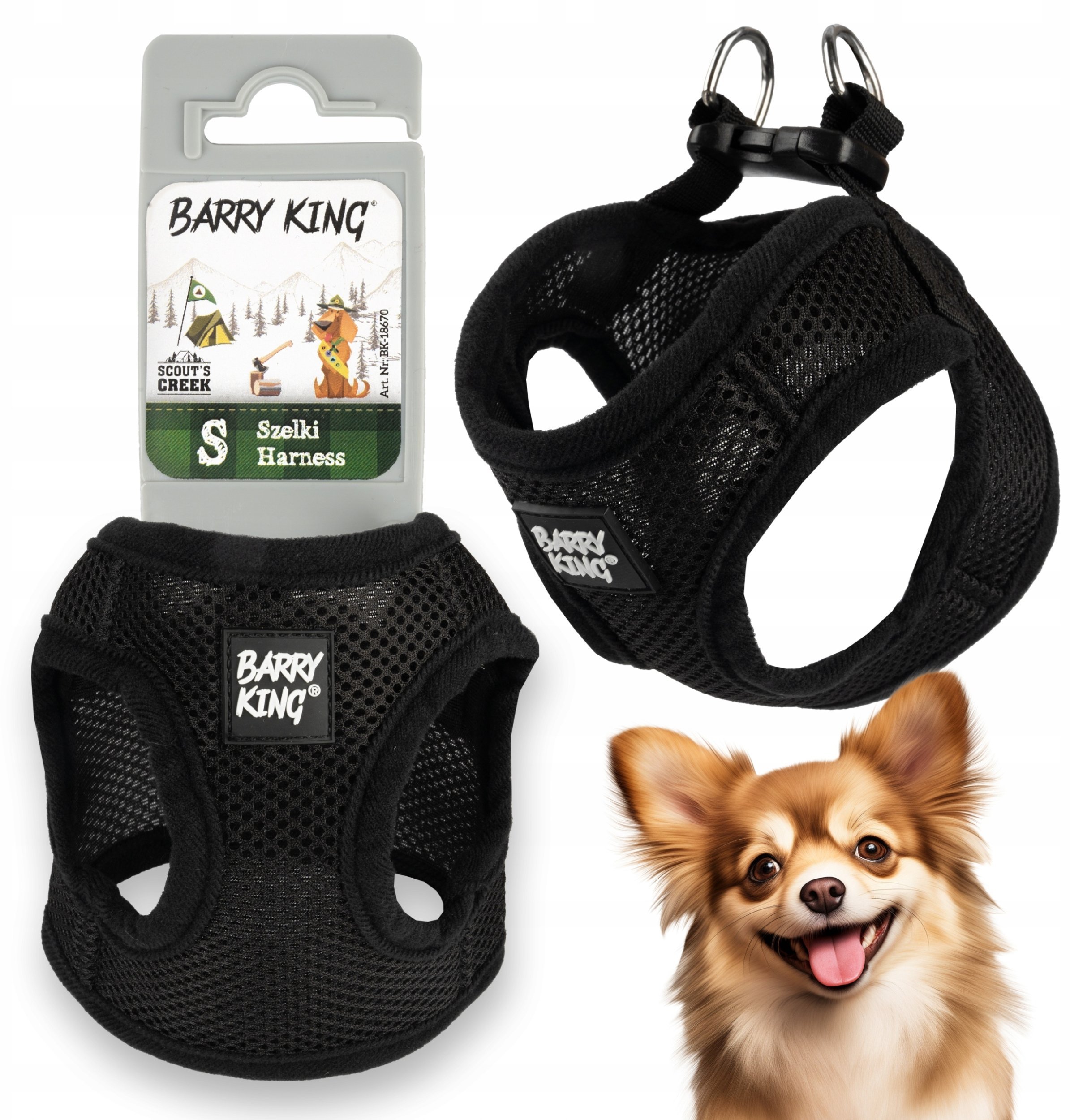 Szelki, dla psa, czarne, bezuciskowe, S, ob.klatki 35cm/dł.klatki 15cm