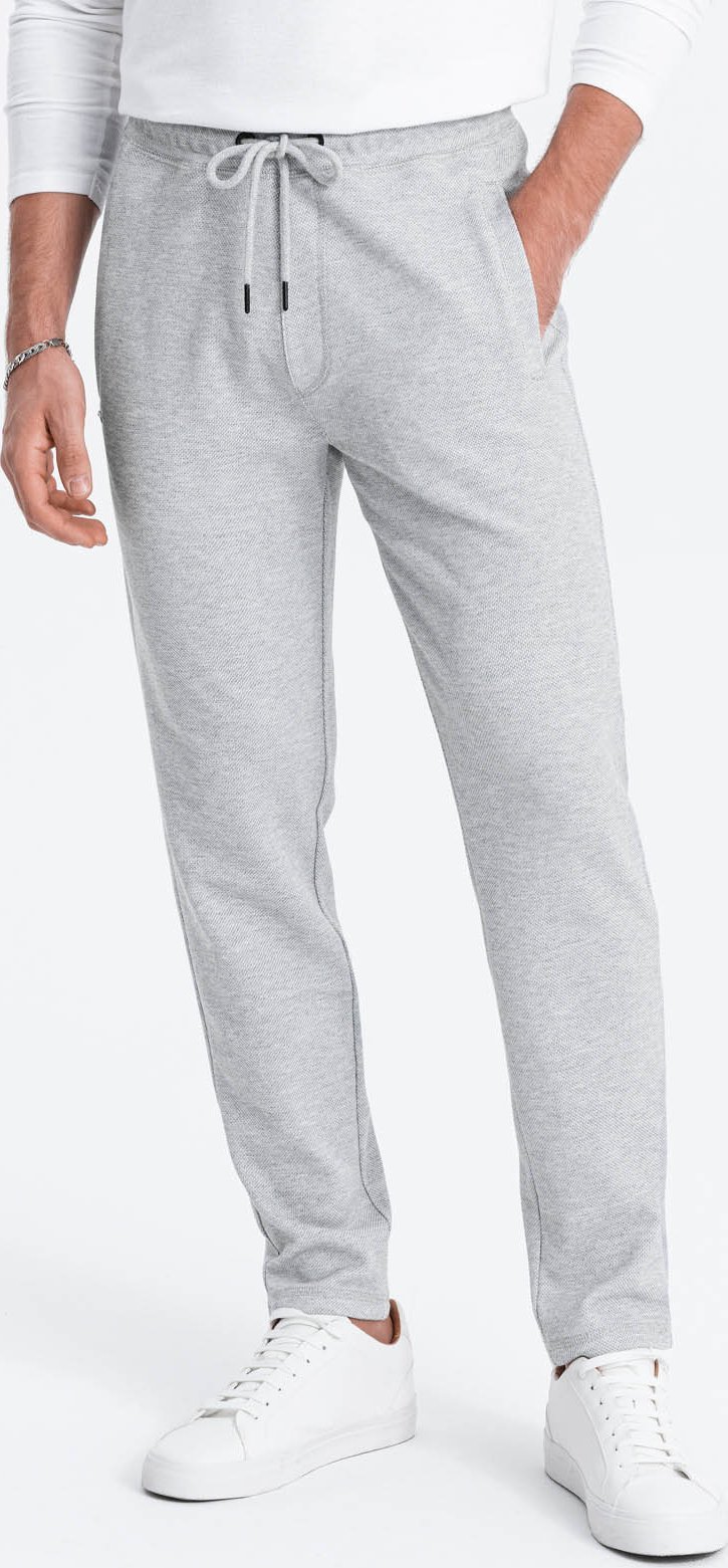 Ombre Męskie spodnie dresowe o marchewkowym kroju - szary melanż V3 OM-PASK-0166 XL