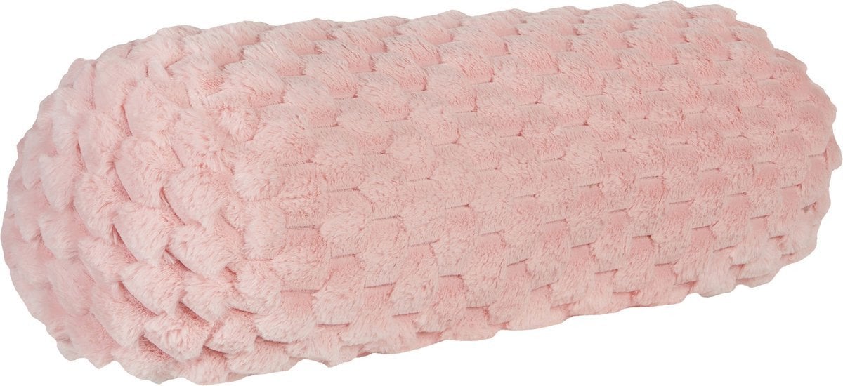 Beliani Poduszka dekoracyjna LINDEN Sztuczne futro 22 x 60 cm Różowy Jednolity