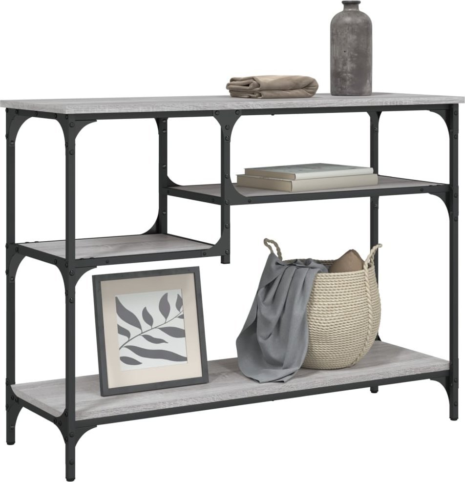 vidaXL Stolik konsolowy z półkami, szary dąb sonoma, 100x35x75 cm