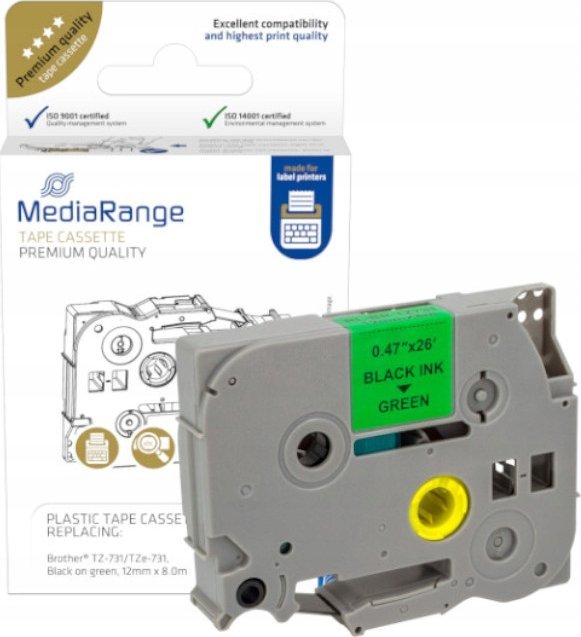 MediaRange MediaRange Schriftbandka. Brother TZ-731/TZe-731 12mmx8m sw