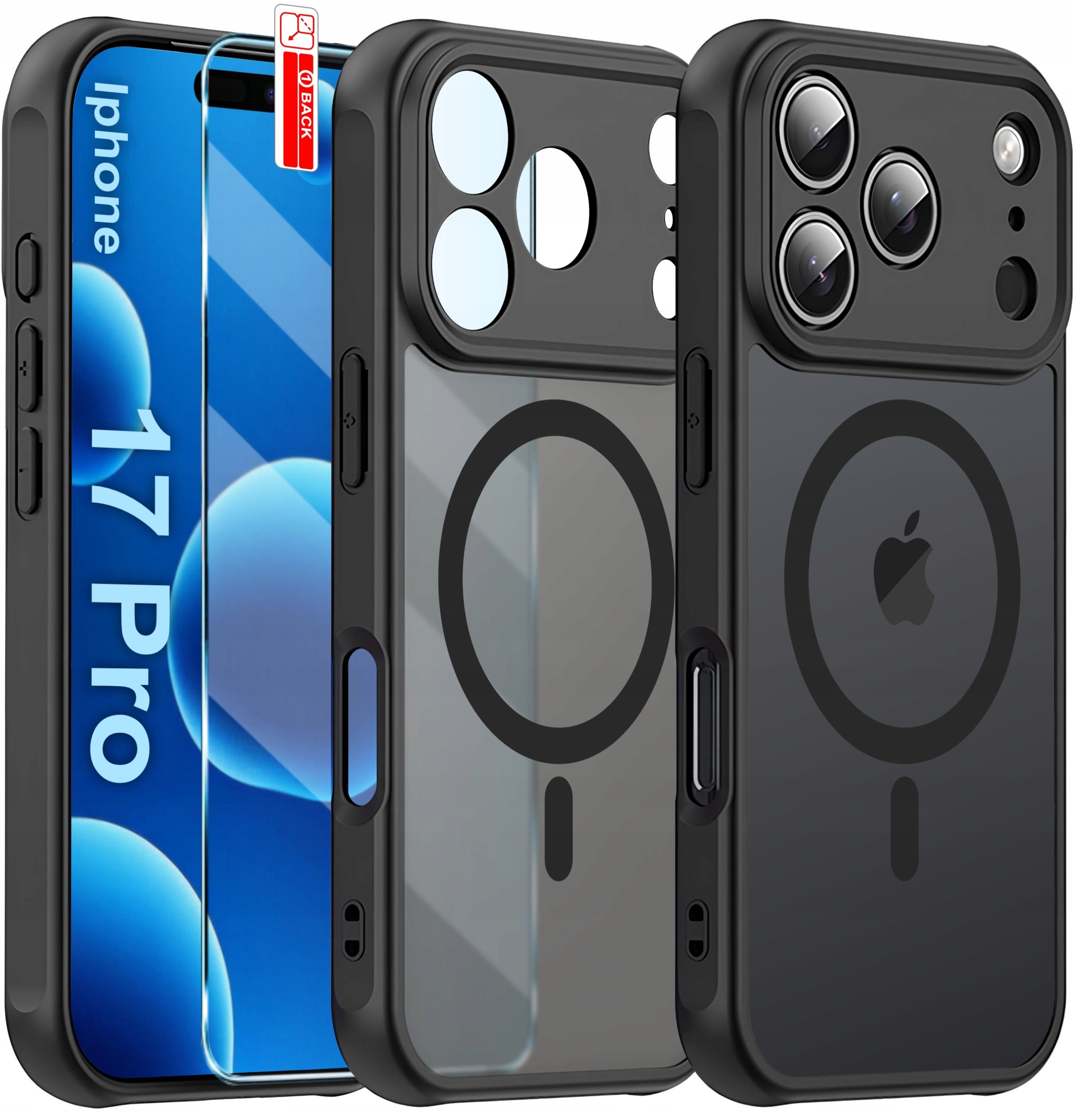 Etui Magnetyczne Matowe CZARNE do iPhone 17 Pro |do MagSafe TRWAŁE + Szkło