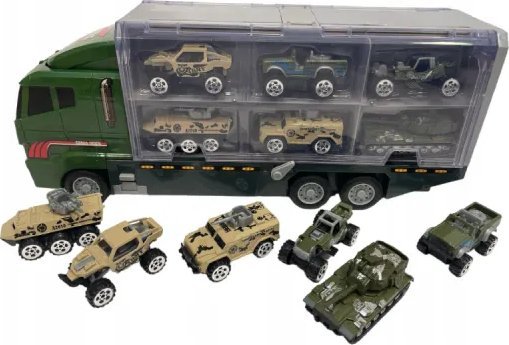 Transporter ciężarówka tir laweta 6 szt. pojazdy wojskowe | Bezpieczne zakupy! Szybka wysyłka! oryginalne, zaplombowane pudełko!