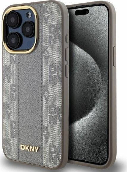 DKNY DKNY DKHMP15LPCPVSLE iPhone 15 Pro 6.1" beżowy/beige hardcase Leather Checkered Mono Pattern MagSafe