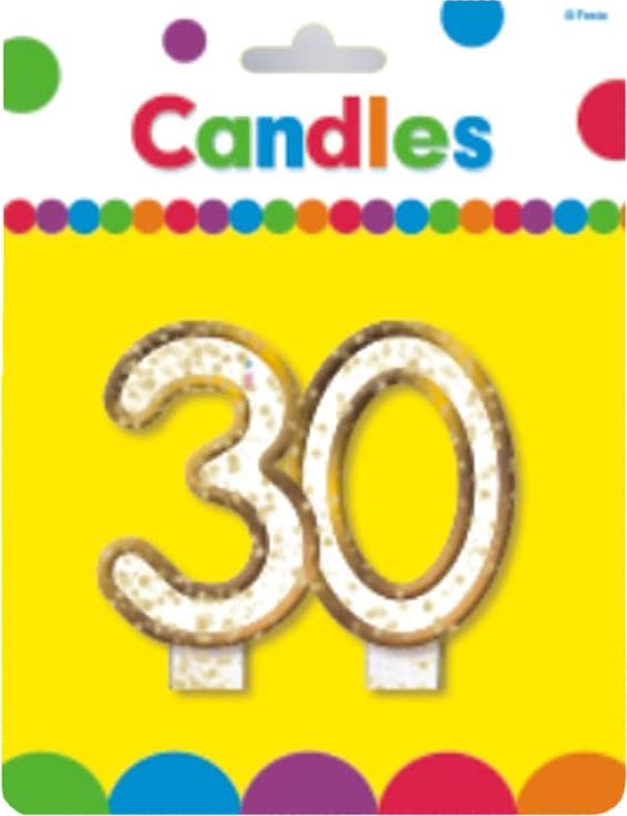 MK Świeczka na 30-tke z brokatem i złotą obwódką - 1 szt. uniwersalny