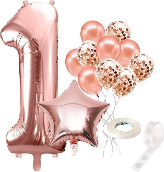 Springos Balony rosegold zestaw na roczek z cyfrą 1 urodziny UNIWERSALNY