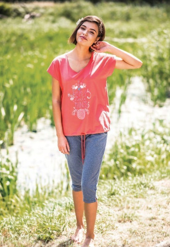 Key PIŻAMA DAMSKA LNS 784 S Koralowy/jeans S