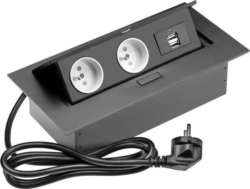 GTV Gniazda wpuszczane w blat 2x230V, 2xUSB - AE-PBU2GU-20 czarny