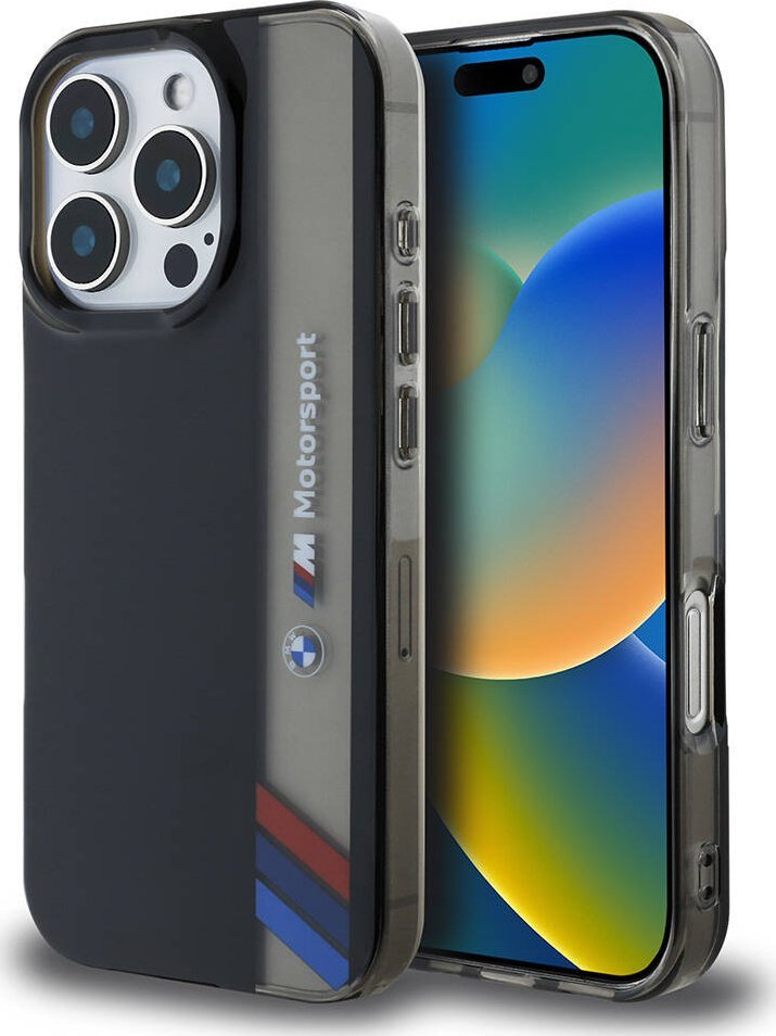 BMW Motorsport IML Vertical Stripe Case for iPhone 16 Pro Max Black