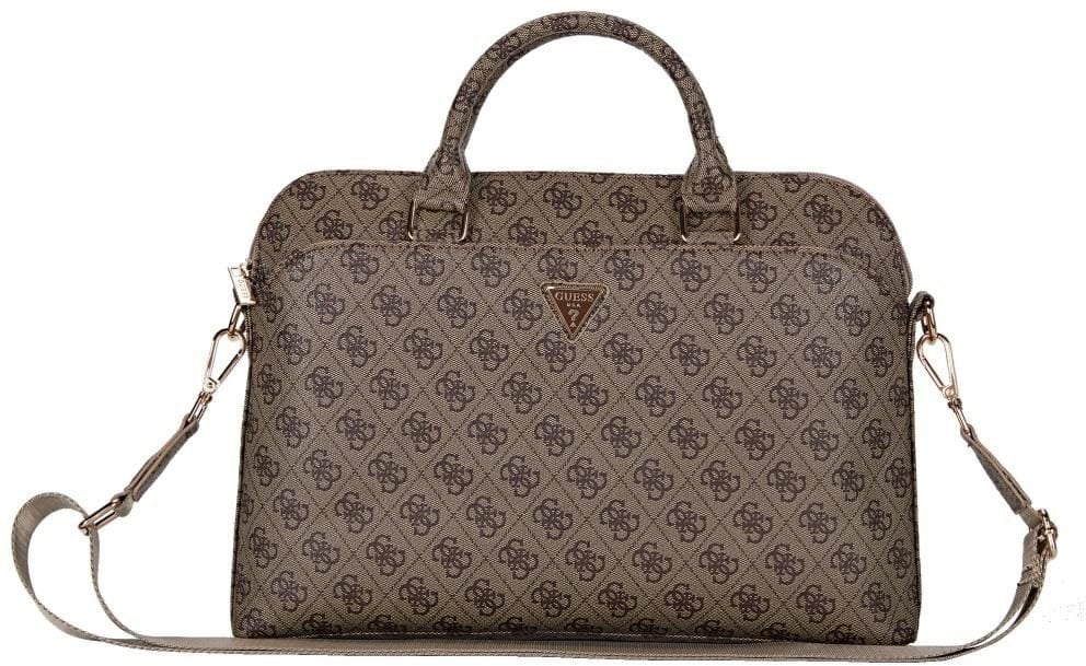 Bag Guess 4G Zipper Pocket Triangle Logo 15" brown