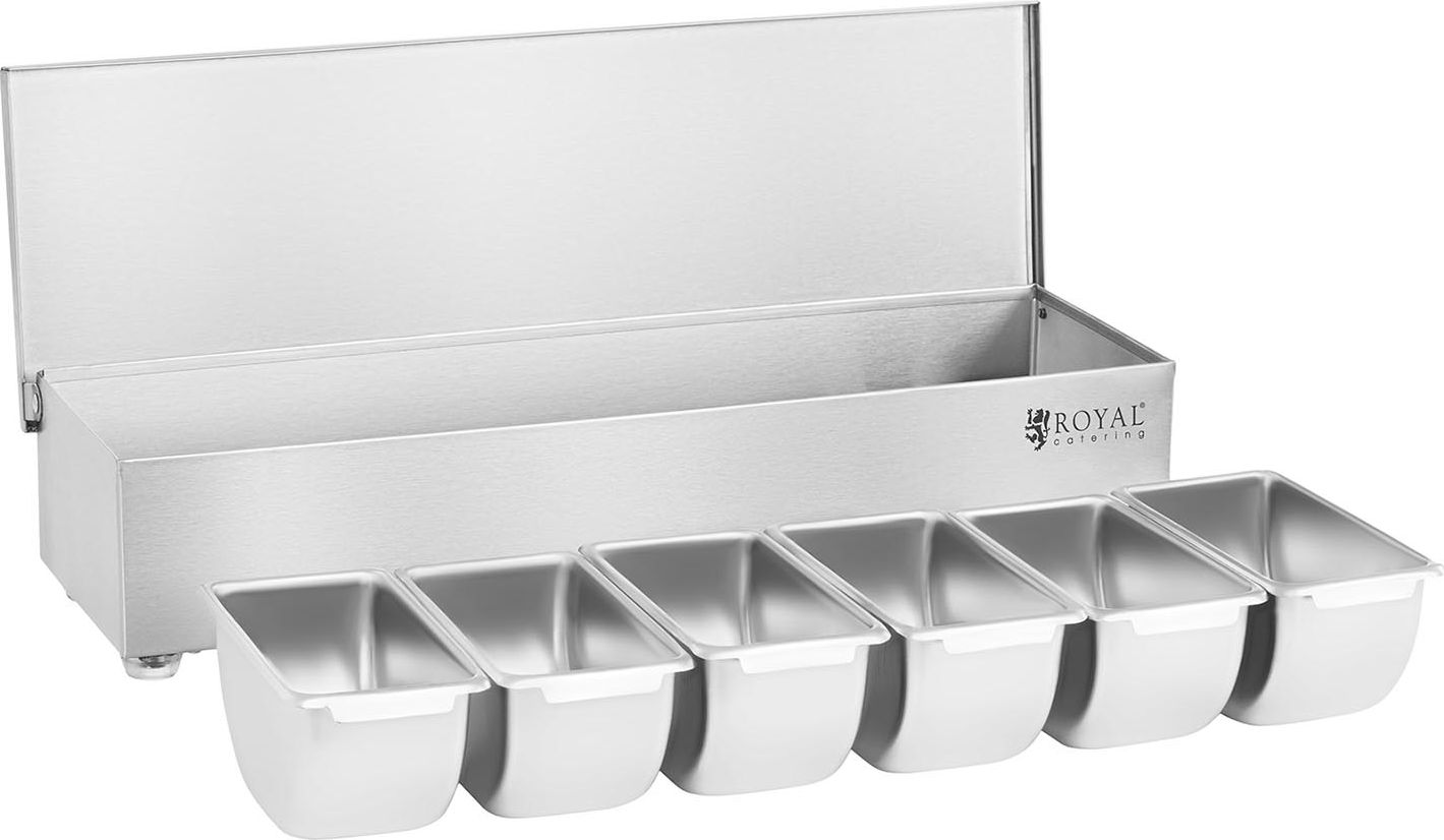 Royal Catering Pojemnik barmański na dodatki do drinków + 6 wkładów pojemników Stal nierdzewna Pojemnik barmański na dodatki do drinków + 6 wkładów po