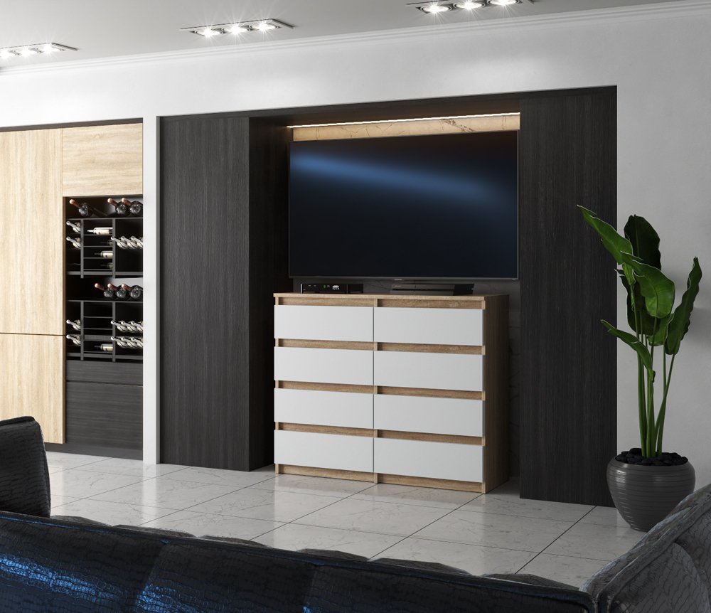 Komoda Do Sypialni Dąb Sonoma Biały Mat Hugo Pojemna Szafka Rtv Salon 120cm