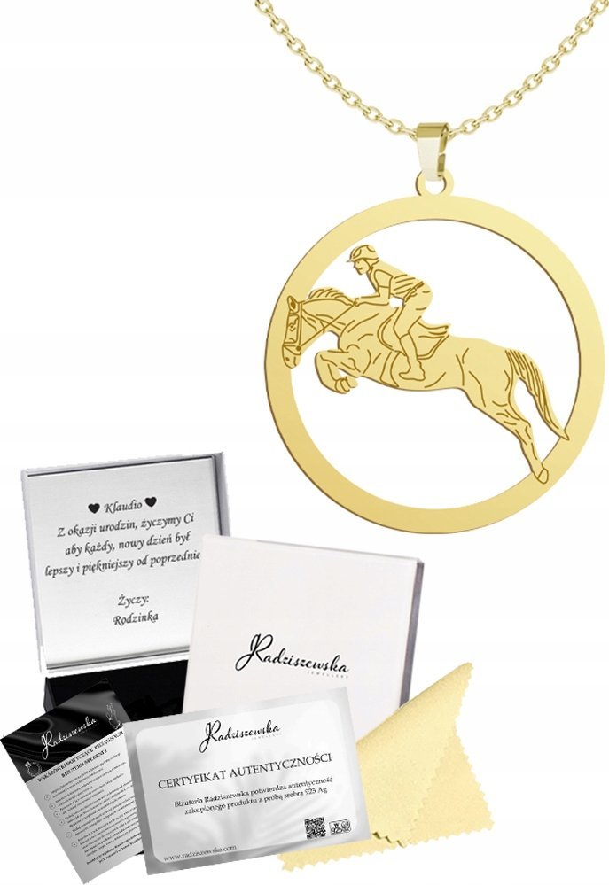 Radziszewska Jewellery Złoty Naszyjnik Jeździectwo Konne Łańcuszek Prezent 925 GRAWER GRATIS