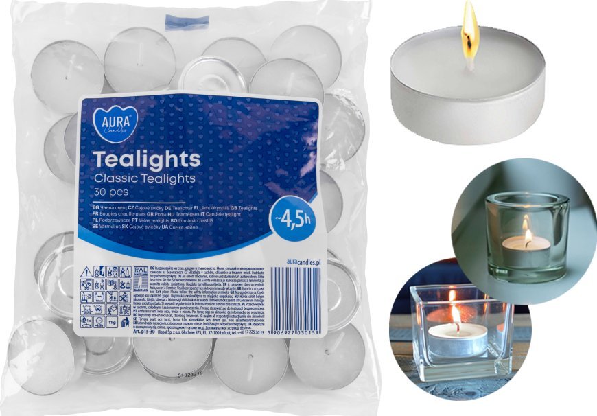 AURA Podgrzewacze Tealights Classic 4,5h 30 szt. p15-30