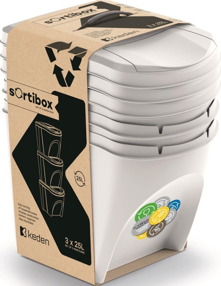 Kosz na śmieci Prosperplast ŚMIETNIK KOSZE NA ŚMIECI 25 L SORTIBOX SET 3 SZT. POPIELATY