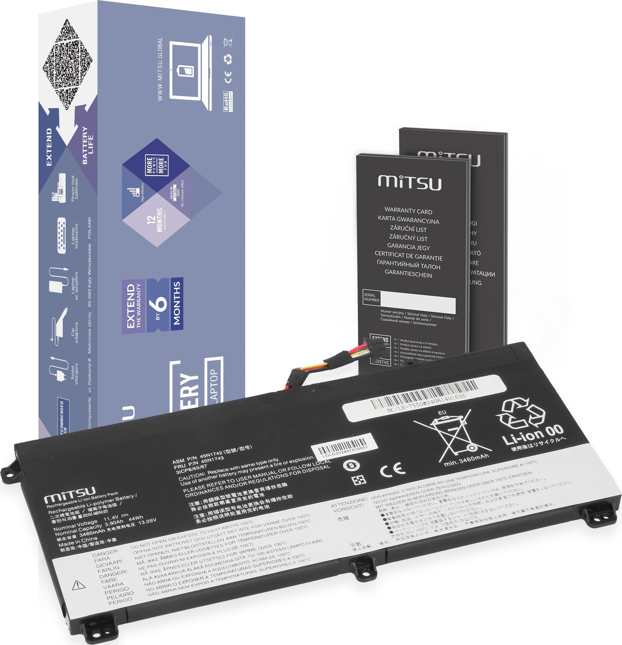 Mitsu Bateria Mitsu do Lenovo ThinkPad T550, T560, W550, W550s