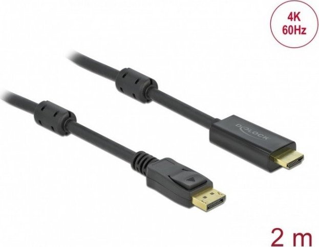 Adapter AV Delock Cable Active DisplayPort 1.2 to HDMI Cable 4K 60 Hz 2 m - Black