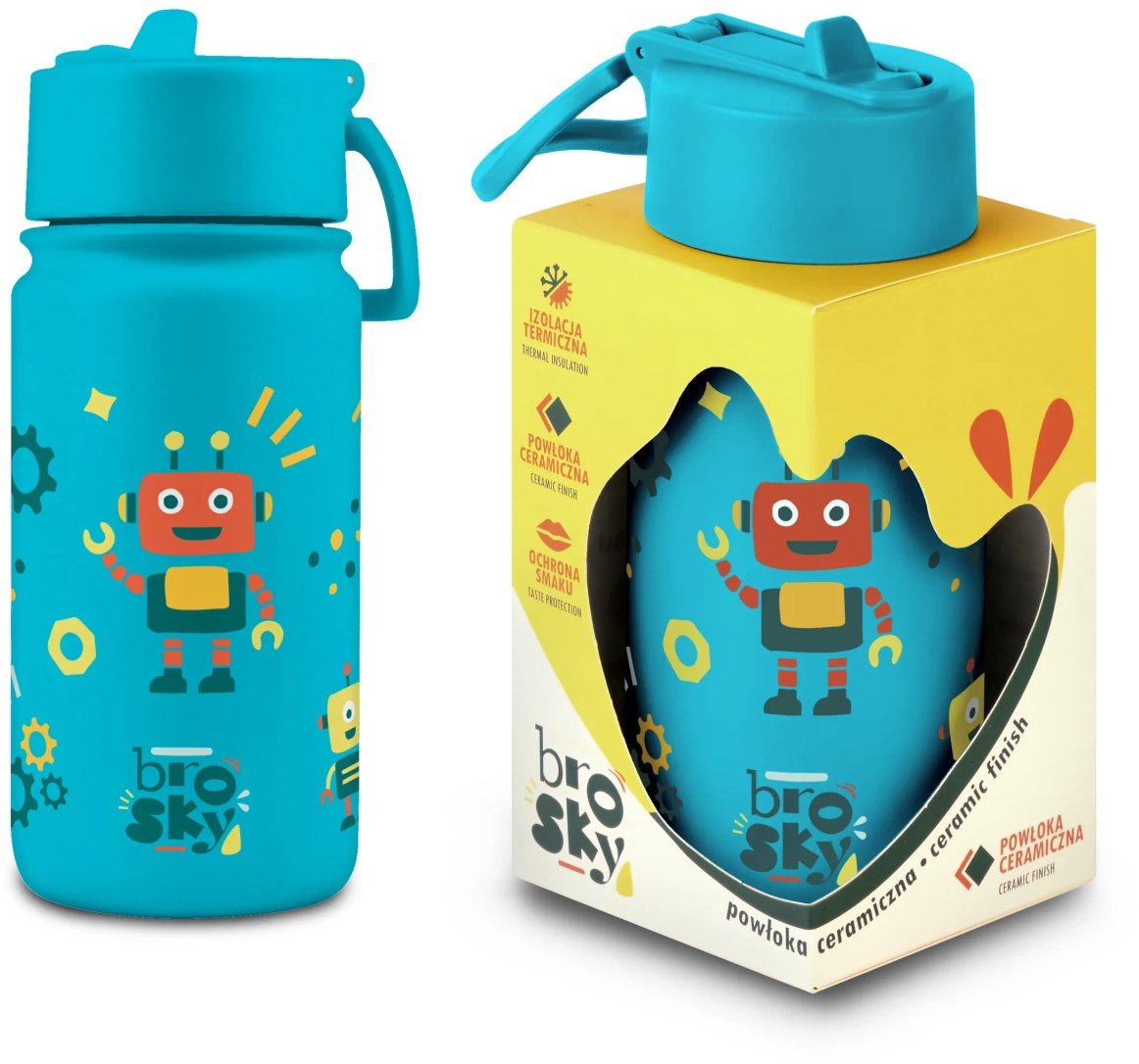Brosky Kids Morska butelka na wodę dla dzieci w roboty 450 ml