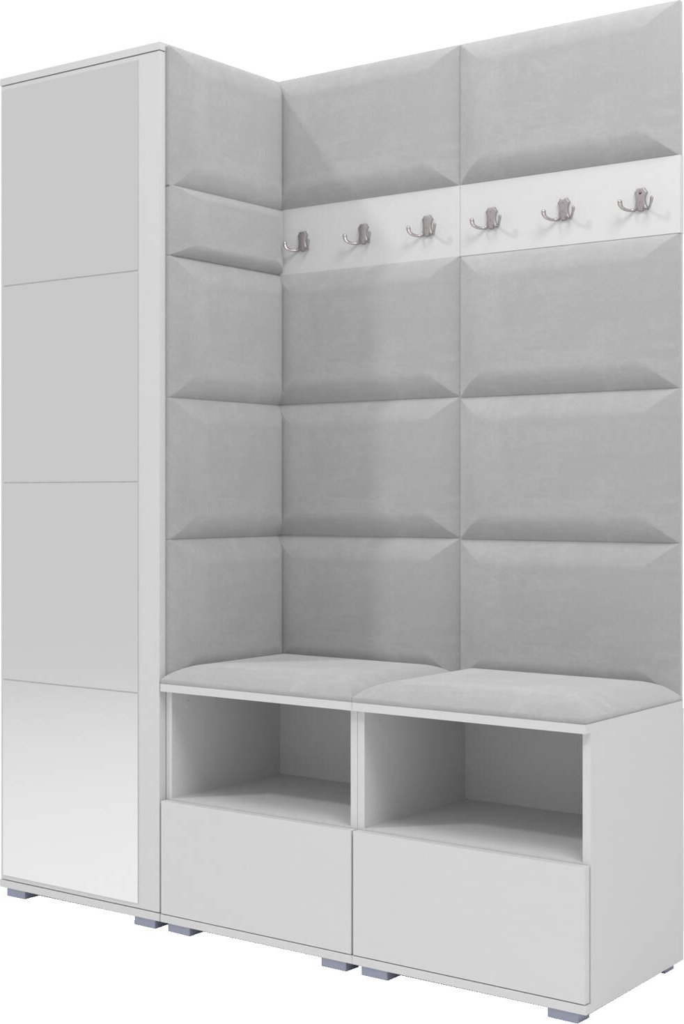 Ravio Tapicerowana garderoba Nela II z lustrem - kolor biały + tkanina Trinity 32