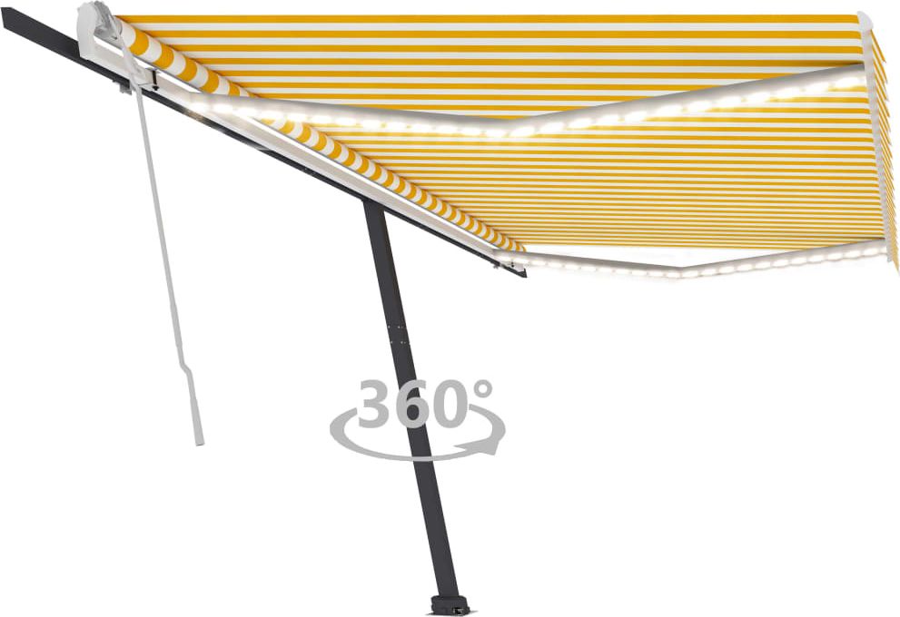 vidaXL Ręcznie zwijana markiza z LED, 500 x 300 cm, żółto-biała
