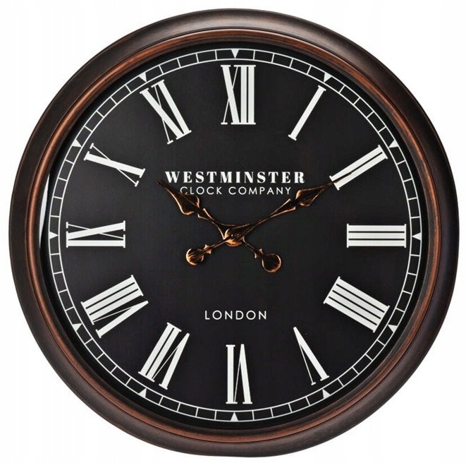 Zegar ścienny industrialny 76cm Czarny, duży, metalowa rama, rzymskie cyfry